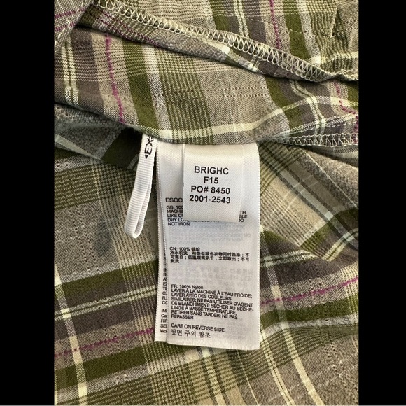 EXOFFICIO Alba Funnel Neck Plaid Shirt Jacket Green Plaid Pockets Purple Hiking - Picture 12 of 16